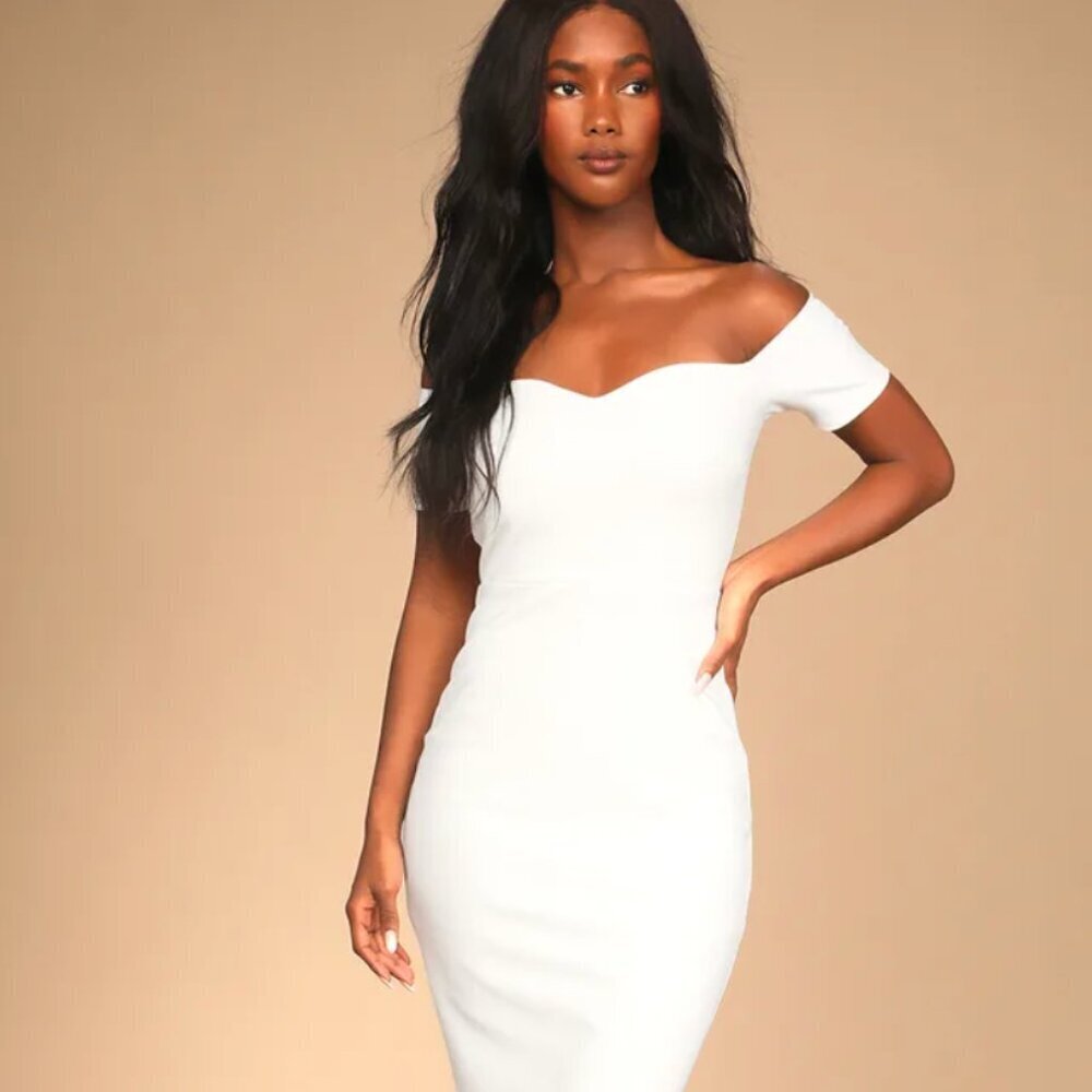 Lulus How Much I Care MIDI Dress White NWOT Sz Small Flattering Showstopper!
